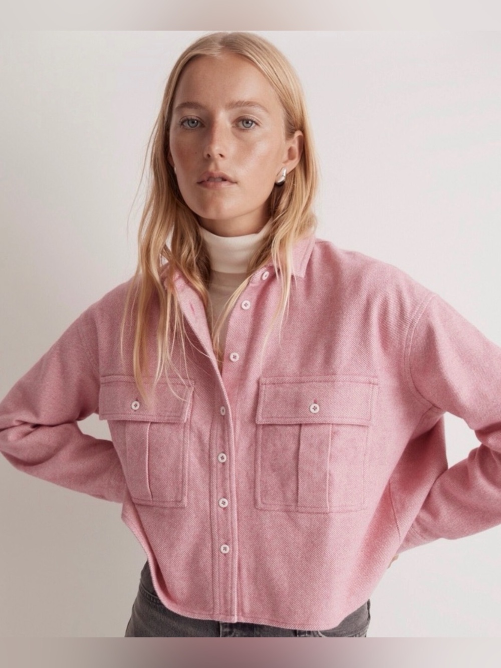Madewell Flannel Cargo Button-Up Shirt Nouveau Pink Melange Size M